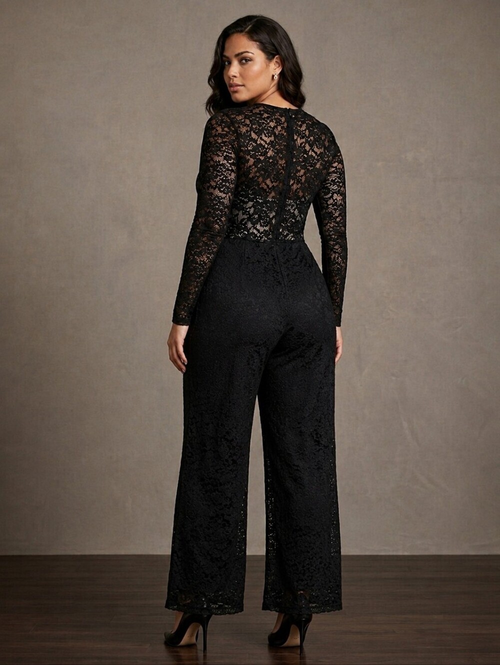 Women's Lace Wide-Leg Jumpsuit - Picture 2 of 6